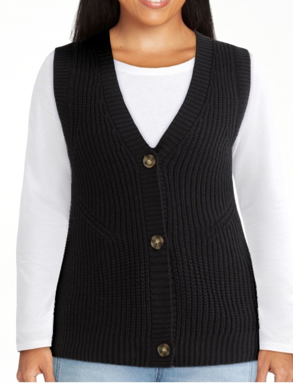Time And Tru Ribbed Knit Vest Sweater - Button Front